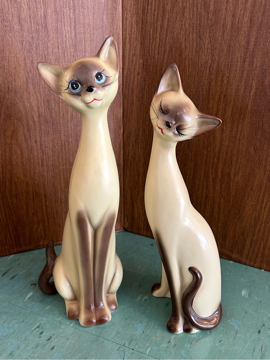 Other - 2 vintage Siamese whisker cat figurines tall giftcraft